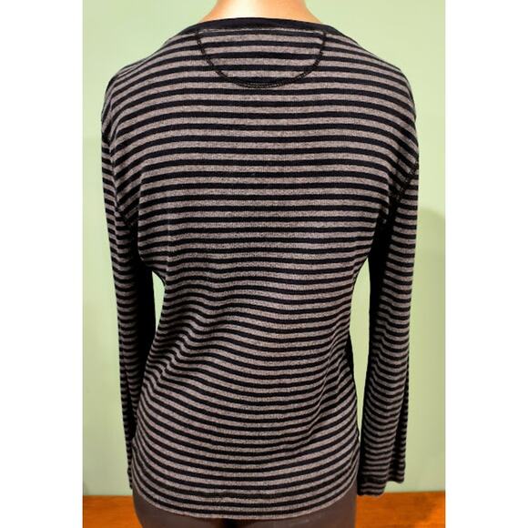 Lauren Jeans Co Heavy Knit Striped V-Neck Long Sleeve Shirt, Blk/Gray, Sz M - Picture 3 of 5